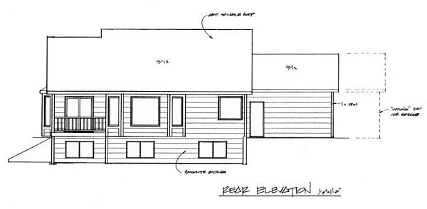 Traditional Rear Elevation of Plan 62607