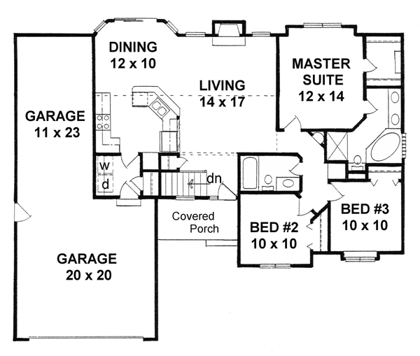 Ranch Traditional Level One of Plan 62609