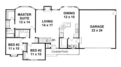 Ranch Traditional Level One of Plan 62620