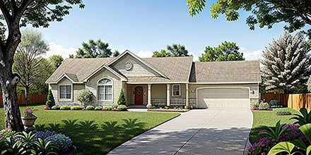 Ranch Traditional Elevation of Plan 62620