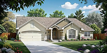 Ranch Traditional Elevation of Plan 62622