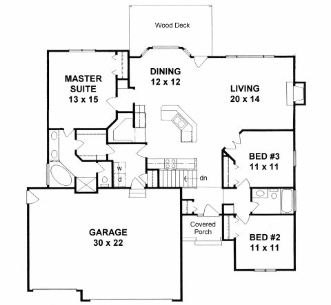 Ranch Traditional Level One of Plan 62623