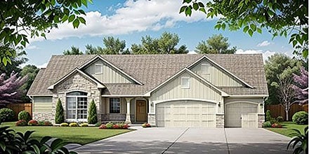 Ranch, Traditional House Plan 62627 with 3 Beds, 3 Baths, 3 Car Garage