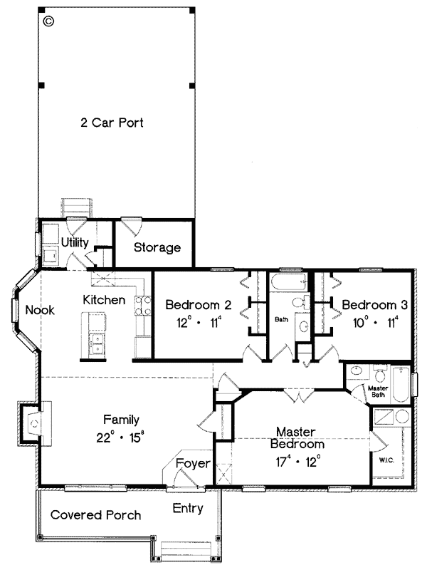 One-Story Ranch Level One of Plan 63000