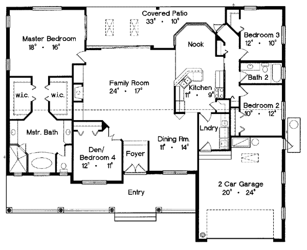 Colonial Country Mediterranean One-Story Level One of Plan 63007