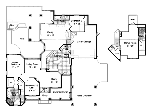 Bungalow Mediterranean Southern Level One of Plan 63017