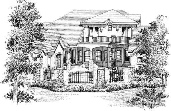 Mediterranean Rear Elevation of Plan 63020