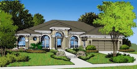 Contemporary Florida Mediterranean One-Story Elevation of Plan 63047