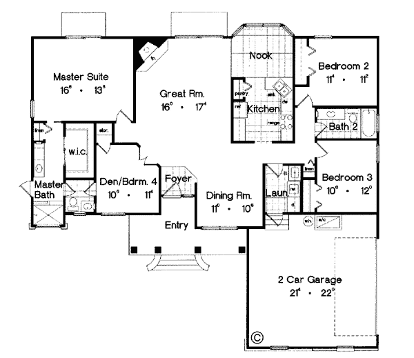 Country One-Story Traditional Level One of Plan 63048