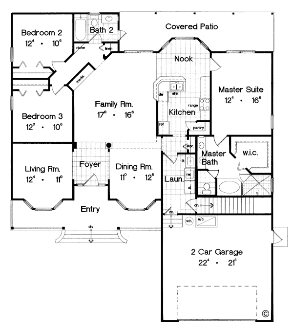 Country One-Story Southern Level One of Plan 63054