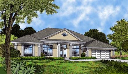 Contemporary Mediterranean One-Story Elevation of Plan 63057
