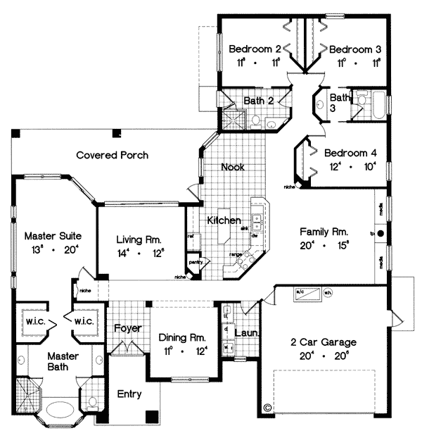 Mediterranean One-Story Level One of Plan 63107