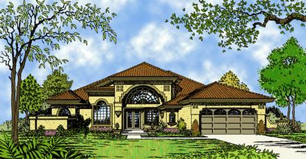 Contemporary Florida Mediterranean One-Story Elevation of Plan 63120