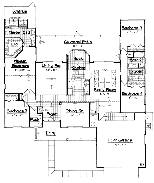 Country One-Story Southern Traditional Level One of Plan 63128