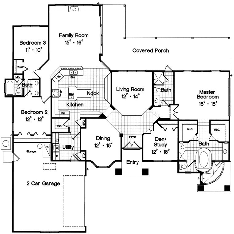 Mediterranean One-Story Level One of Plan 63129