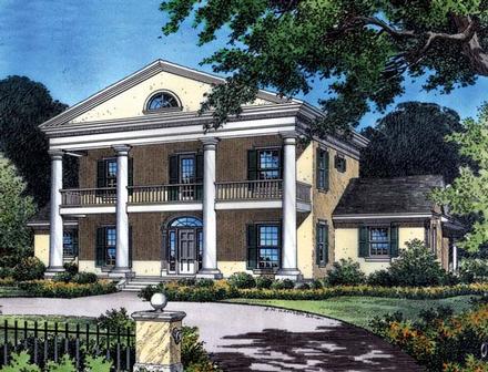 Colonial Plantation Southern Elevation of Plan 63166