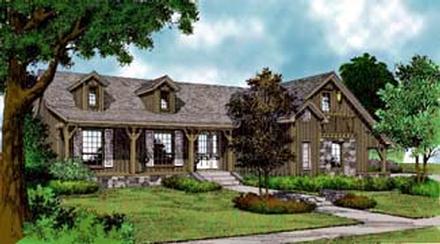 Colonial Country Farmhouse One-Story Traditional Elevation of Plan 63200