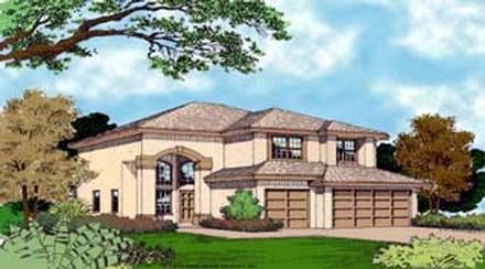 Contemporary Florida Mediterranean Narrow Lot Elevation of Plan 63224