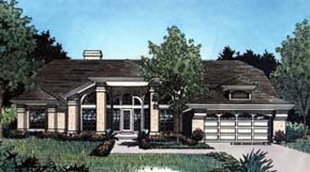 Contemporary Florida Mediterranean One-Story Elevation of Plan 63234