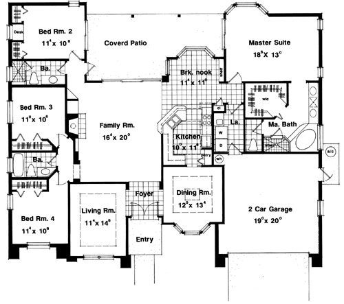 Contemporary Florida Mediterranean One-Story Level One of Plan 63254