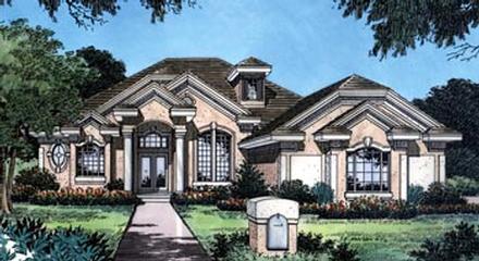 Contemporary Florida Mediterranean One-Story Elevation of Plan 63257