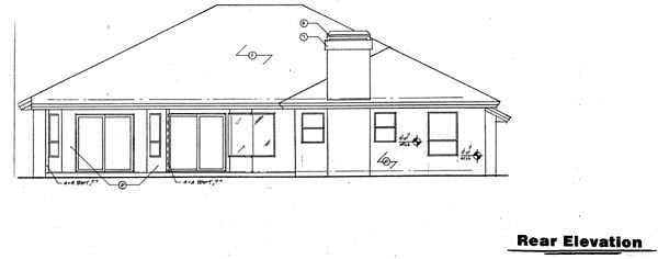 Contemporary Florida Mediterranean One-Story Rear Elevation of Plan 63258