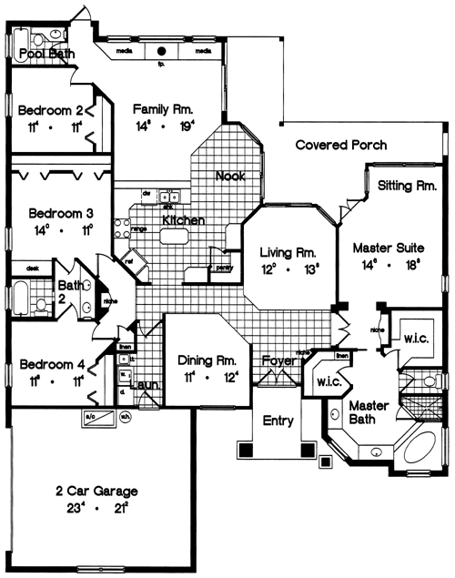 Contemporary Florida Mediterranean One-Story Level One of Plan 63274