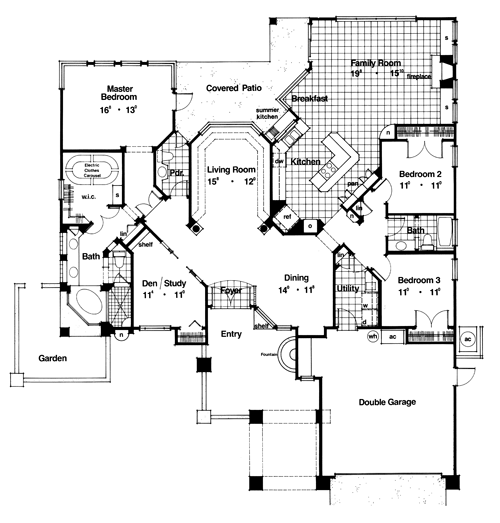 Contemporary Florida Mediterranean One-Story Level One of Plan 63284