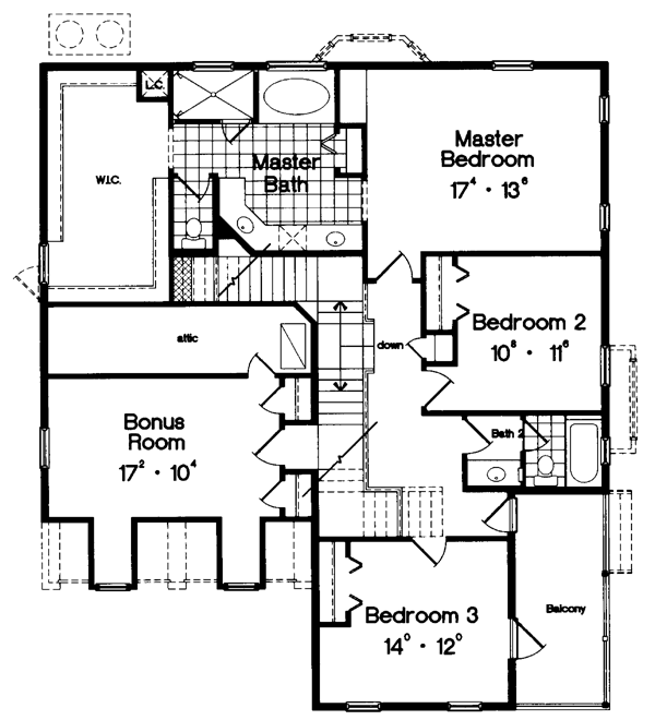 Colonial Southern Traditional Level Two of Plan 63295