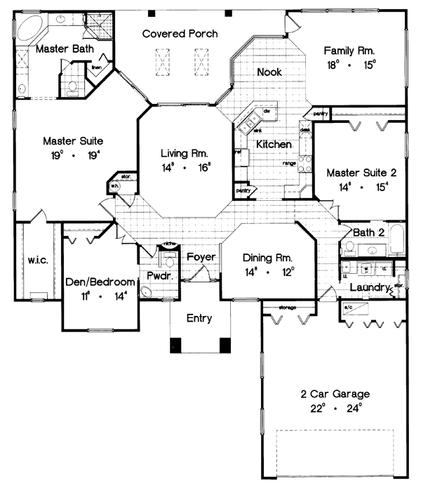Contemporary Florida Mediterranean One-Story Level One of Plan 63296