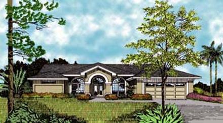 Contemporary Florida Mediterranean One-Story Elevation of Plan 63297