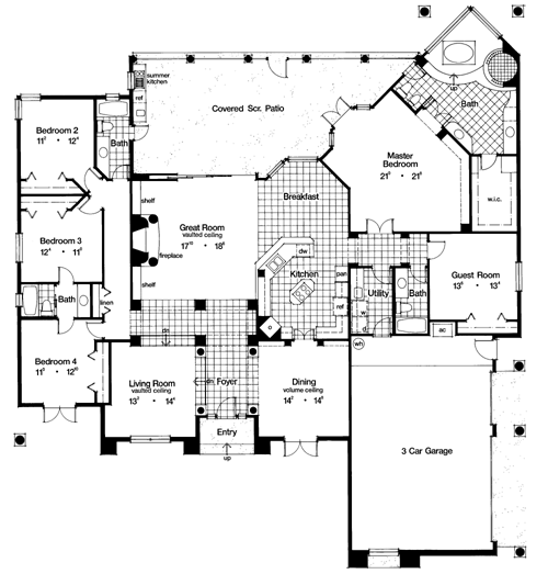 One-Story Traditional Level One of Plan 63352