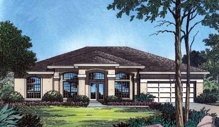 Contemporary Florida Mediterranean One-Story Elevation of Plan 63364