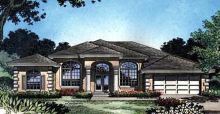 Contemporary Florida Mediterranean One-Story Elevation of Plan 63370