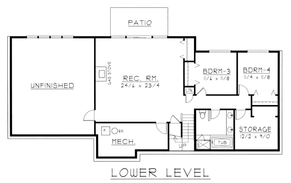 Contemporary Ranch Lower Level of Plan 63537