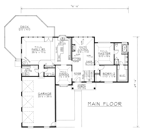 Contemporary Ranch Level One of Plan 63537