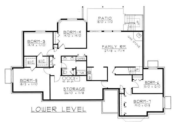 Contemporary Ranch Lower Level of Plan 63542