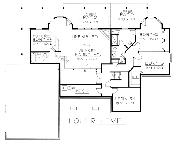 Contemporary Ranch Lower Level of Plan 63551