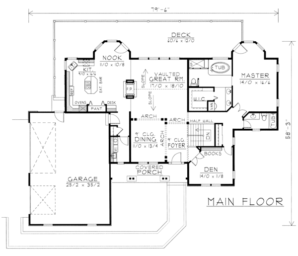 Contemporary Ranch Level One of Plan 63551