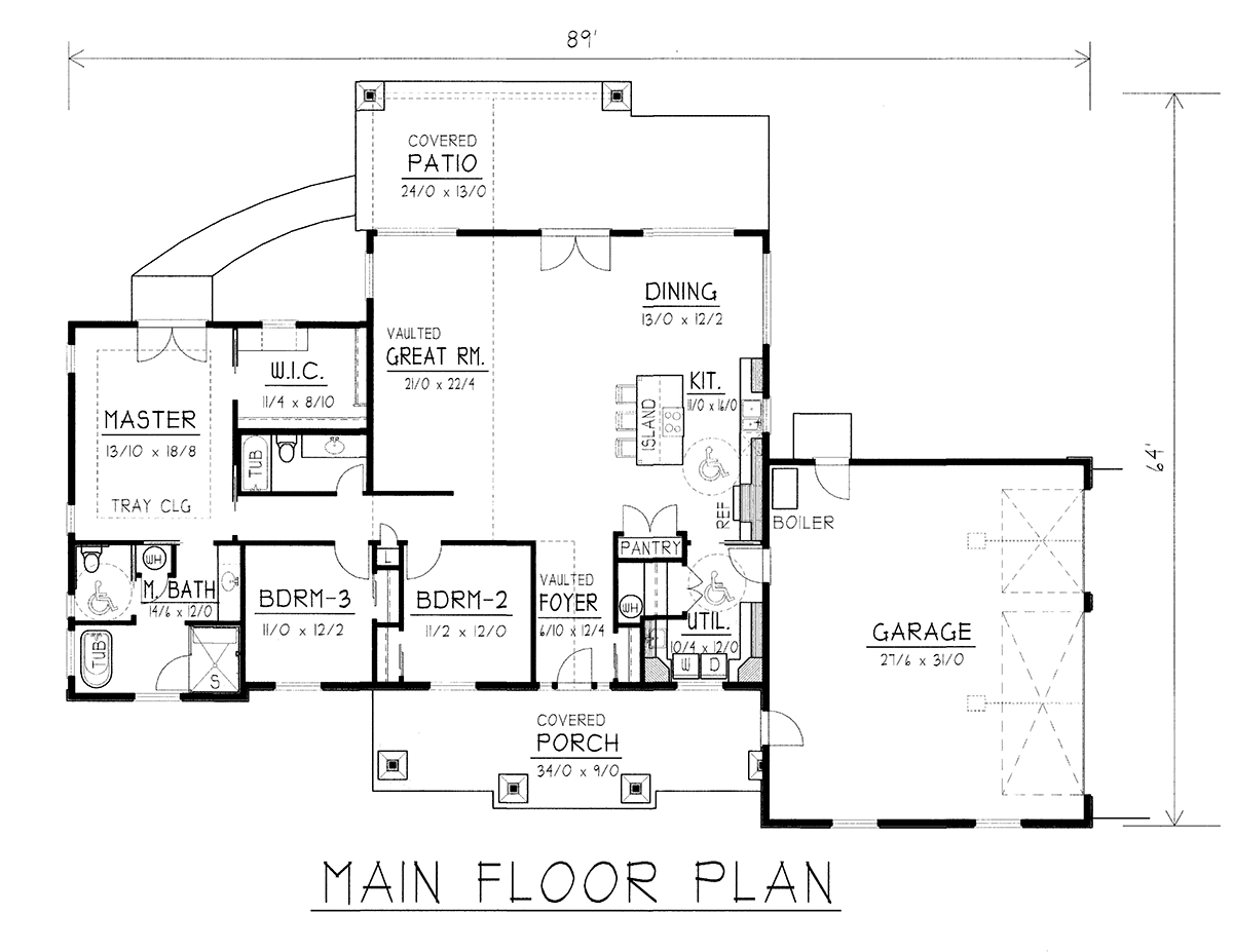 Country Craftsman Ranch Level One of Plan 63556