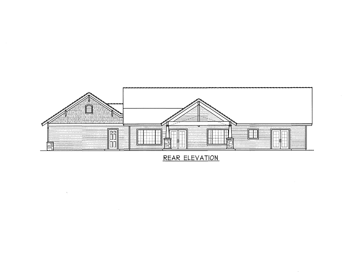 Country Craftsman Ranch Rear Elevation of Plan 63556