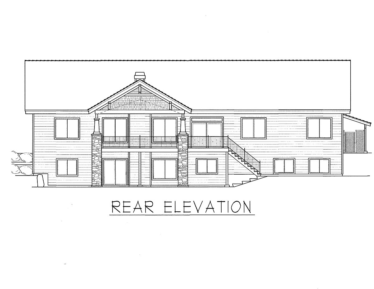 Craftsman Ranch Traditional Rear Elevation of Plan 63558