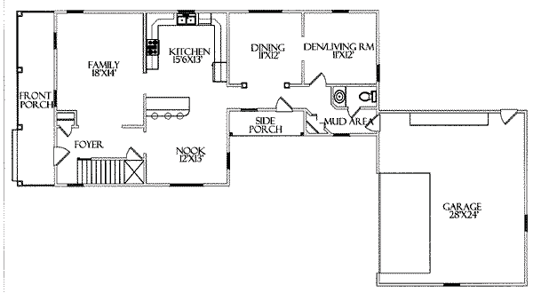 Farmhouse Narrow Lot Level One of Plan 64406