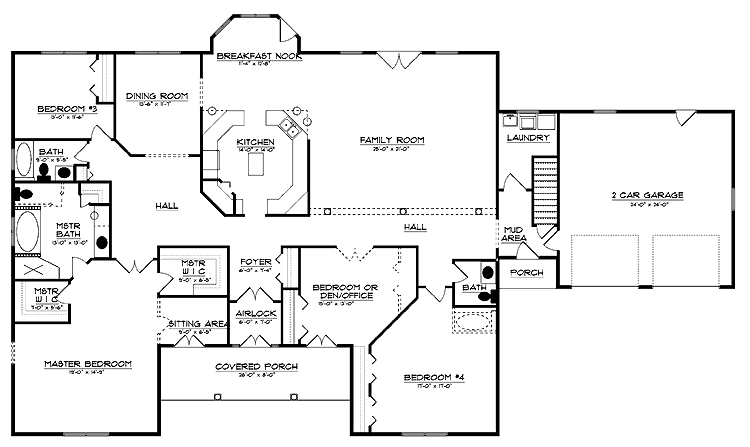 One-Story Ranch Level One of Plan 64412