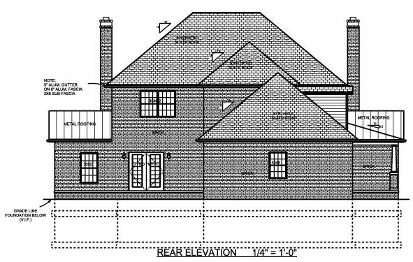 Contemporary Farmhouse Rear Elevation of Plan 64414