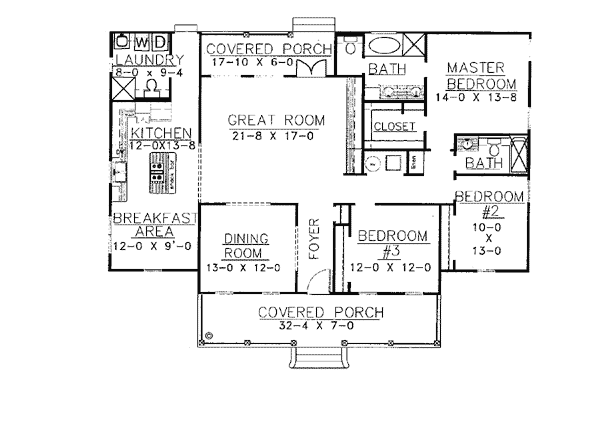 Country One-Story Southern Level One of Plan 64500