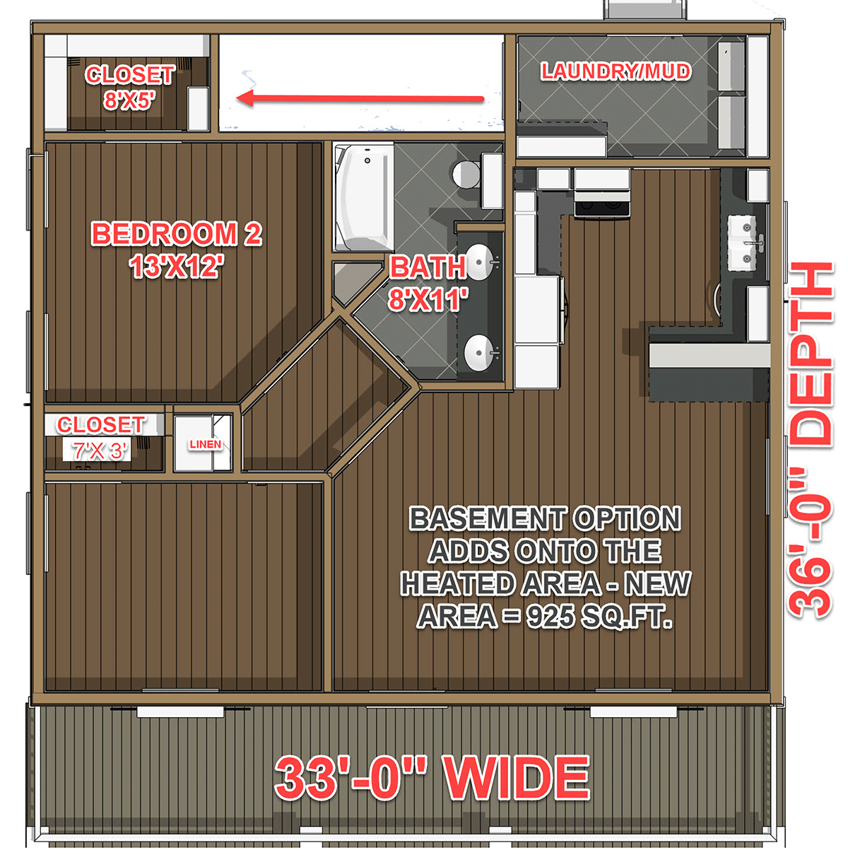 Cabin Country Lower Level of Plan 64505