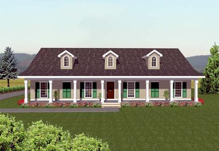 Country One-Story Southern Elevation of Plan 64506