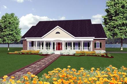Colonial Country One-Story Elevation of Plan 64510