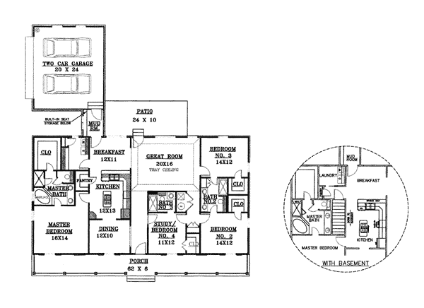 Colonial One-Story Southern Level One of Plan 64511